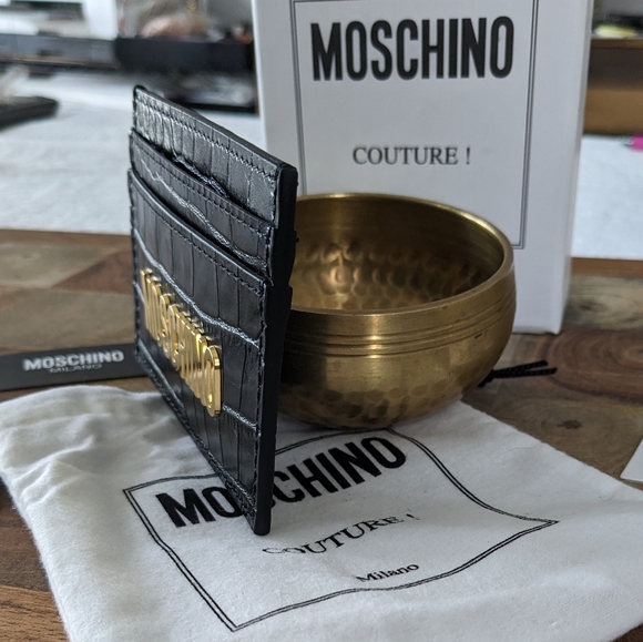 Moschino Croc Embossed Leather Card Holder PinMount Logo + Dust Bag New in Box❤️ - Picture 5 of 6